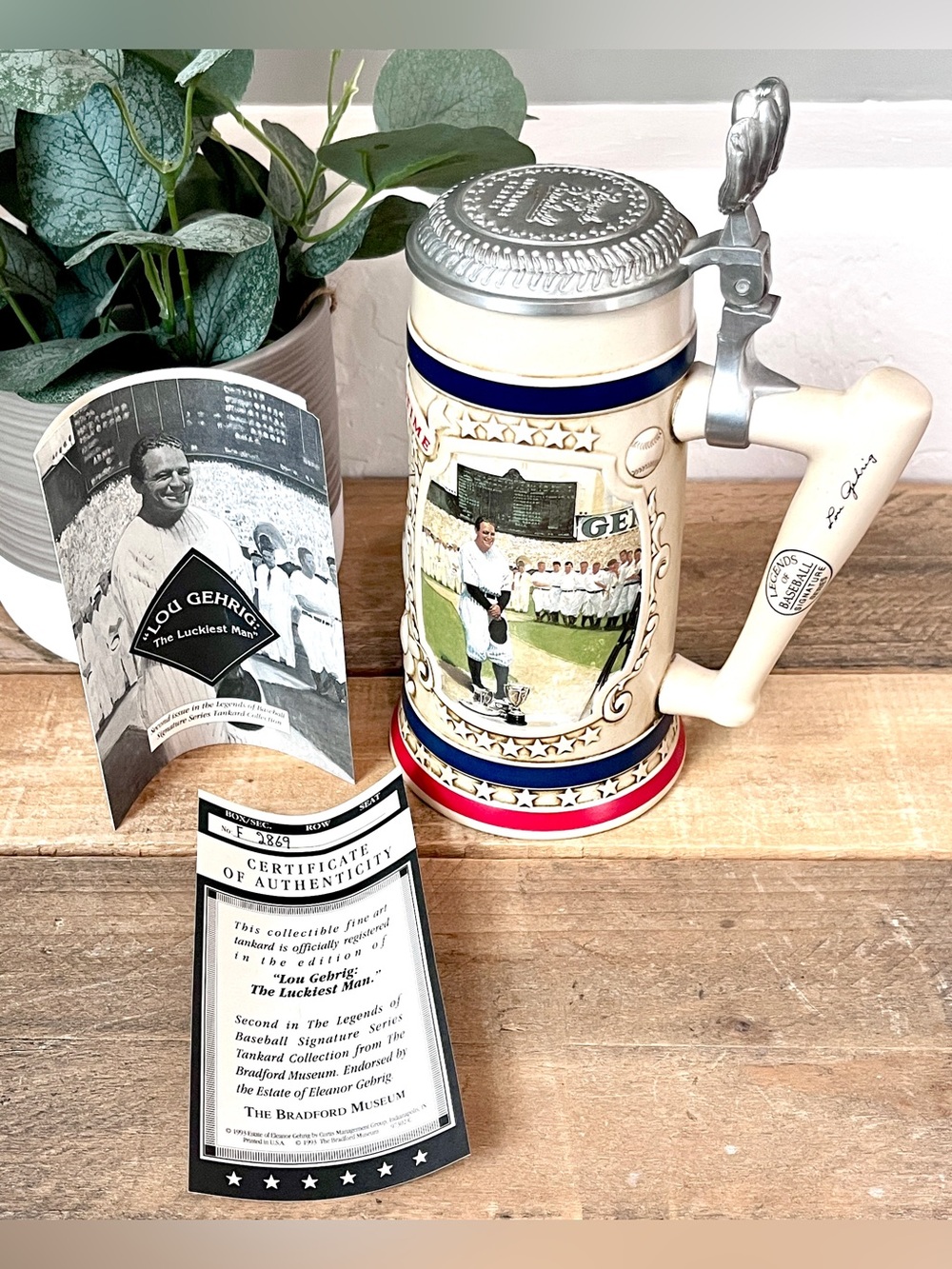 VTG 1993 Lou Gehrig The Luckiest Man Lidded Stein Bradford Museum COA